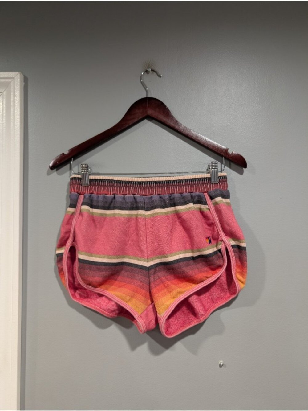 Aviator Nation Tulum Rainbow Jogger Soft Sweat Shorts Stripe Elastic Waist Sz S